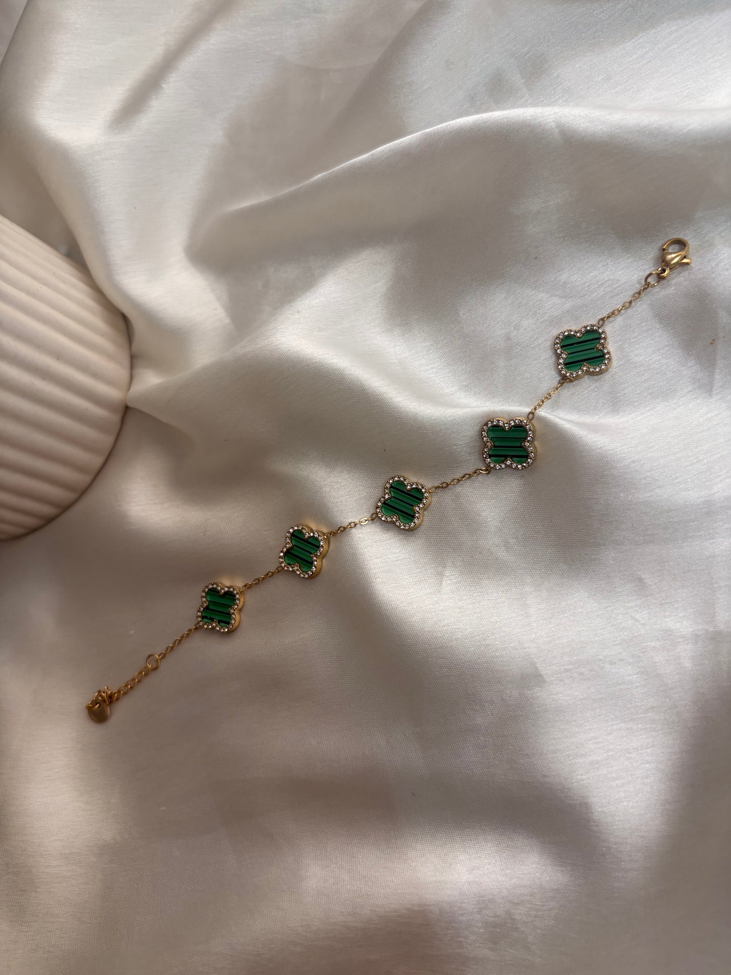 Green Stone Clover Bracelet