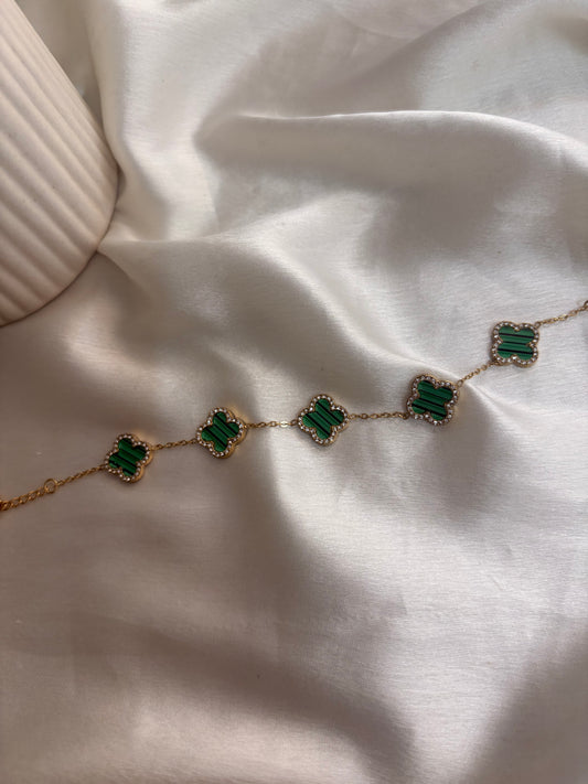 Green Stone Clover Bracelet